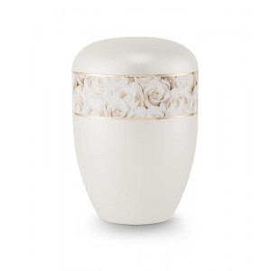 Biodegradable Urn (Pearl with White Rose Border)
